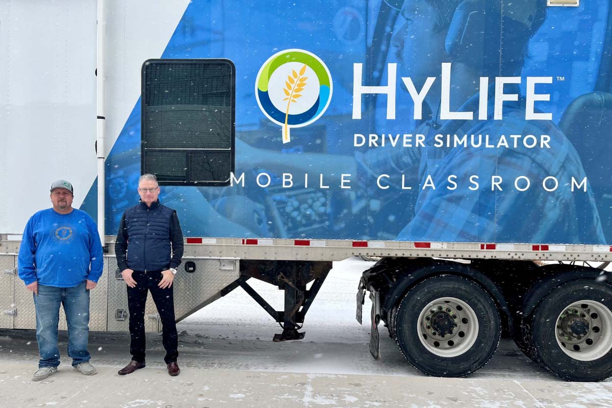 Mobile simulator trailer used by HyLife to train drivers on winter road scenarios and safe driving practices